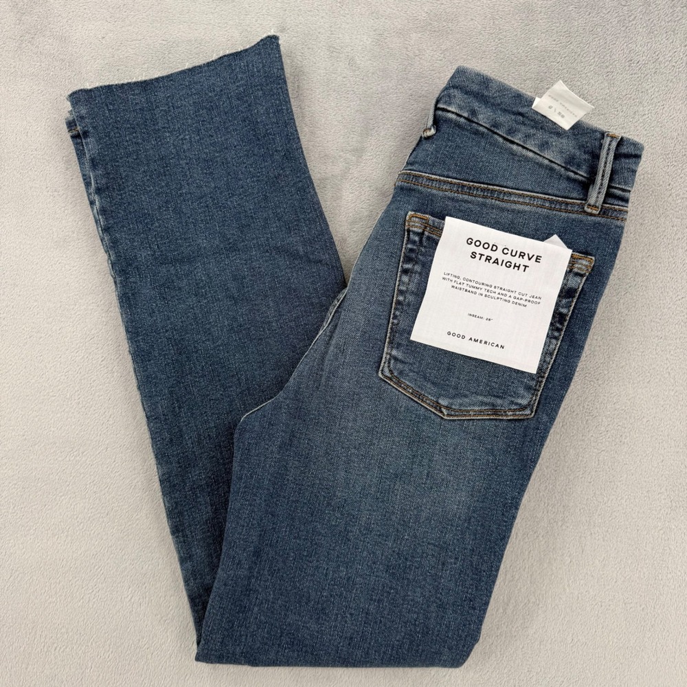 Good American High Rise Straight Leg‎ Blue Jeans Medium Wash Women's Size 6/28